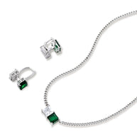 Modern square-cut cubic zirconia jewelry set with white gold plated chain, featuring emerald green or golden yellow stones.