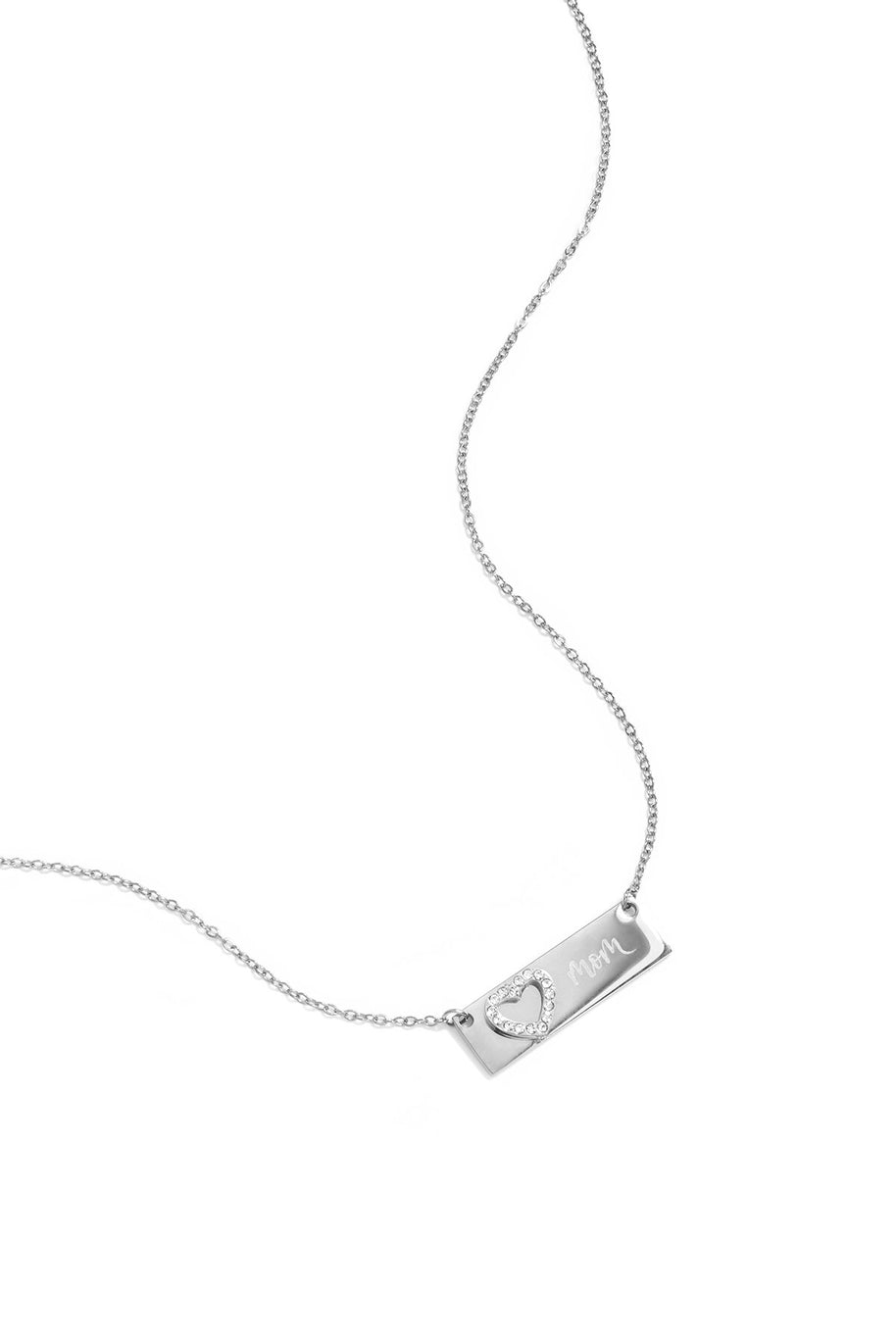 Silverfärgat Mom-halsband med kristallhjärta