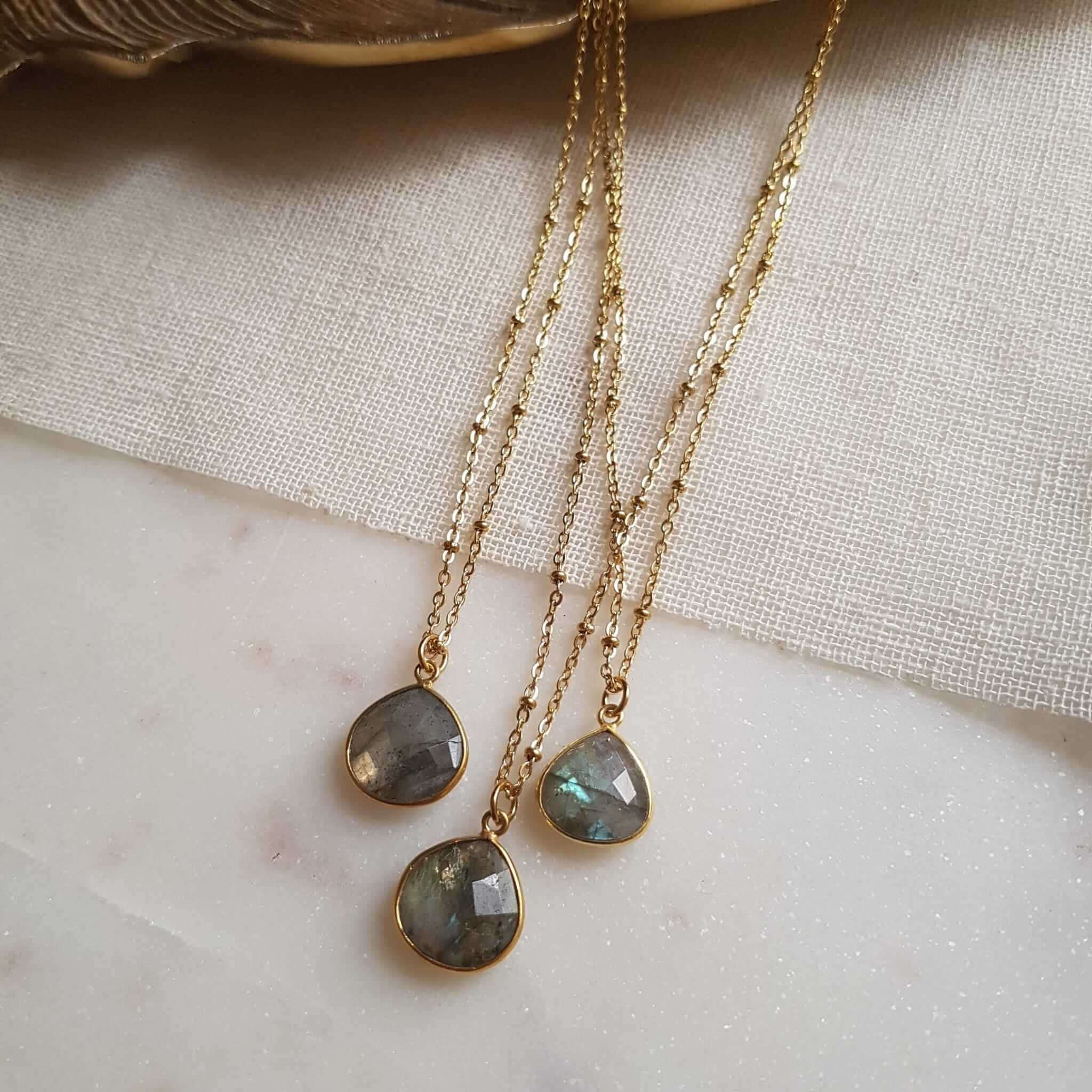 Halsband med labradorit i rostfritt stål