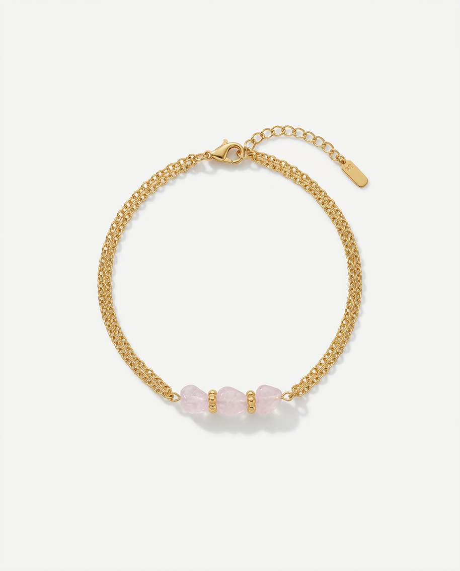 Guldfärgat armband Héloïse med rad av ljusa ametistpärlor