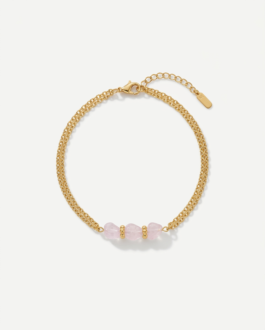 Guldfärgat armband Héloïse med rad av ljusa ametistpärlor