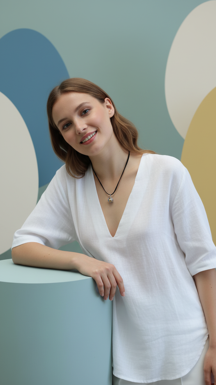 Änglaklocka med spiraldesign stylad till vit blus