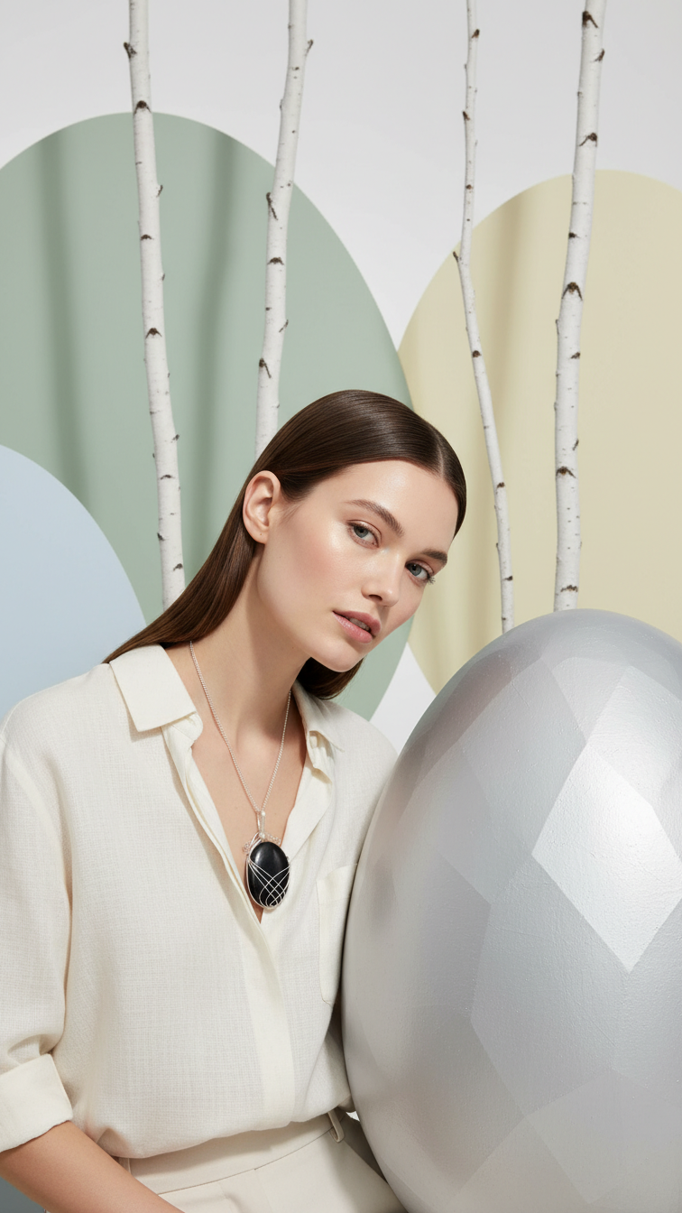 Onyxhalsband stylat till ljus outfit