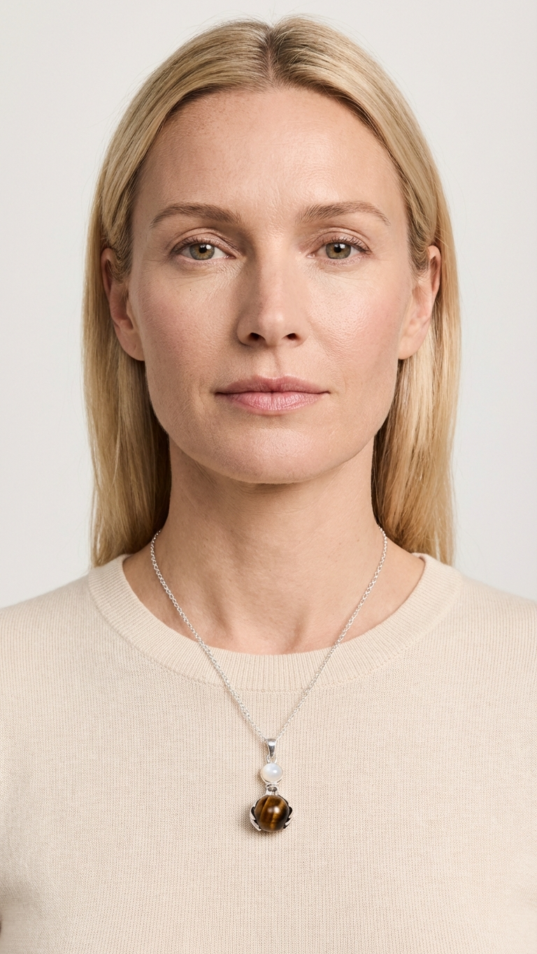 Halsband med tigeröga – handformat kristallhänge