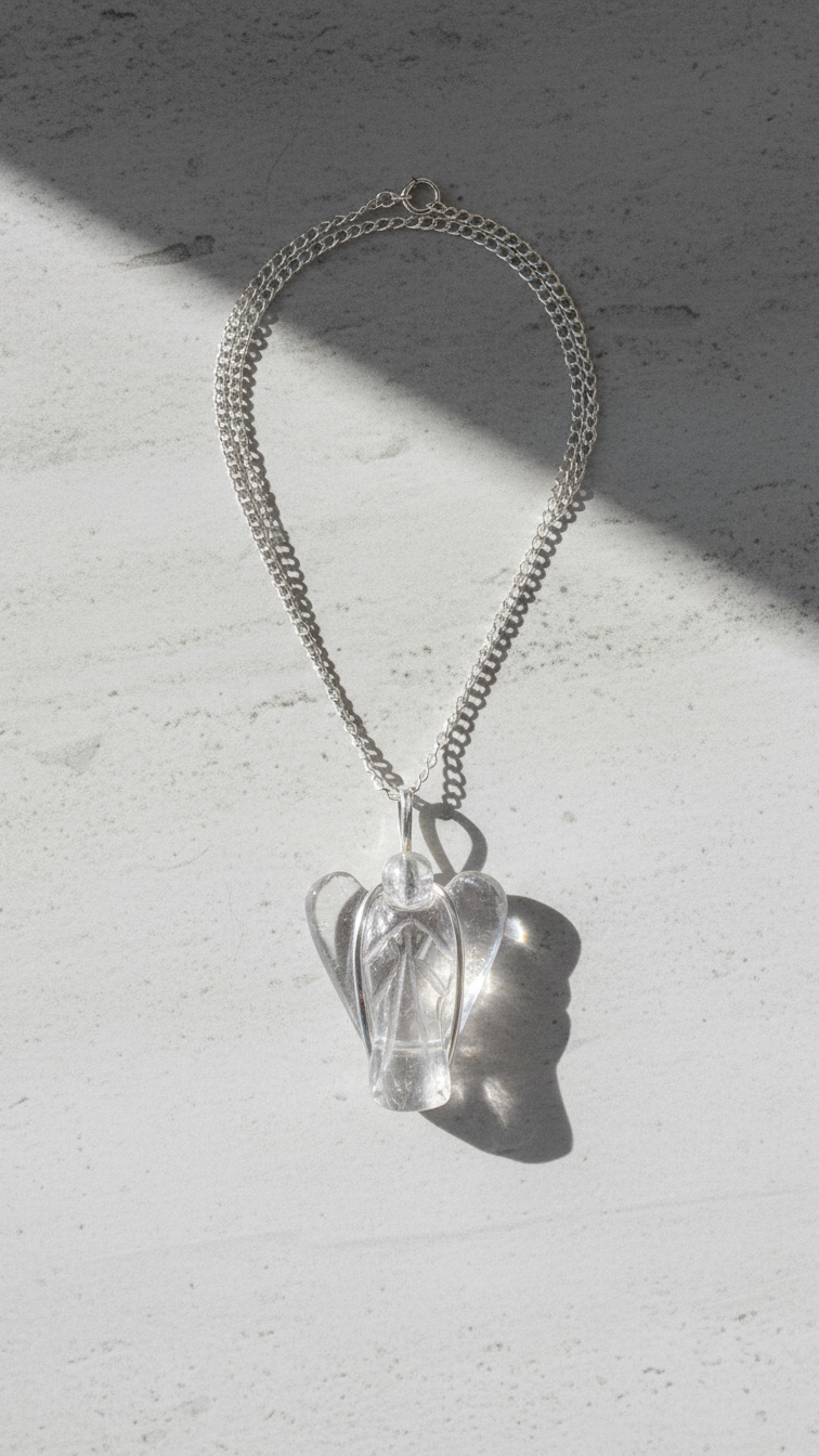 Halsband med bergkristall – ängelhänge
