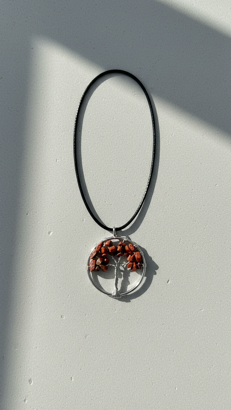 Livets träd-halsband med röd jaspis