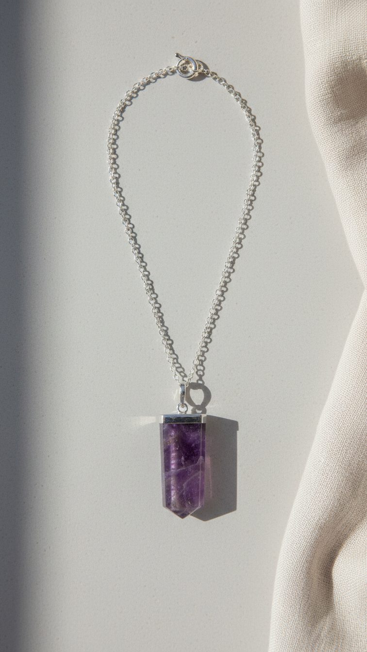 Halsband med ametist – platt kristallspets