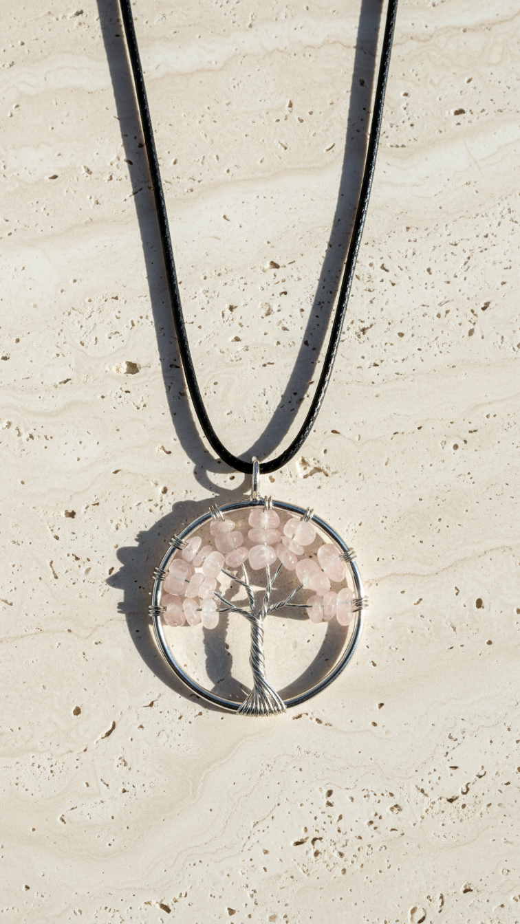 Livets träd-halsband med bergkristall