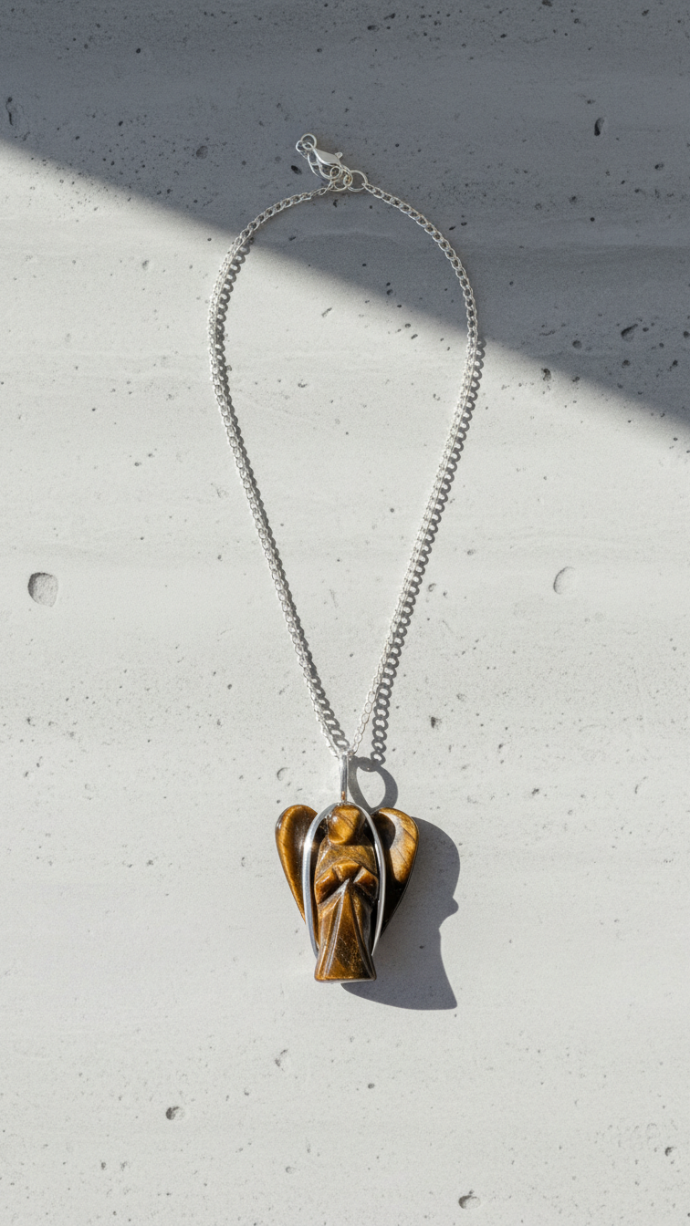 Halsband med tigeröga – ängelhänge