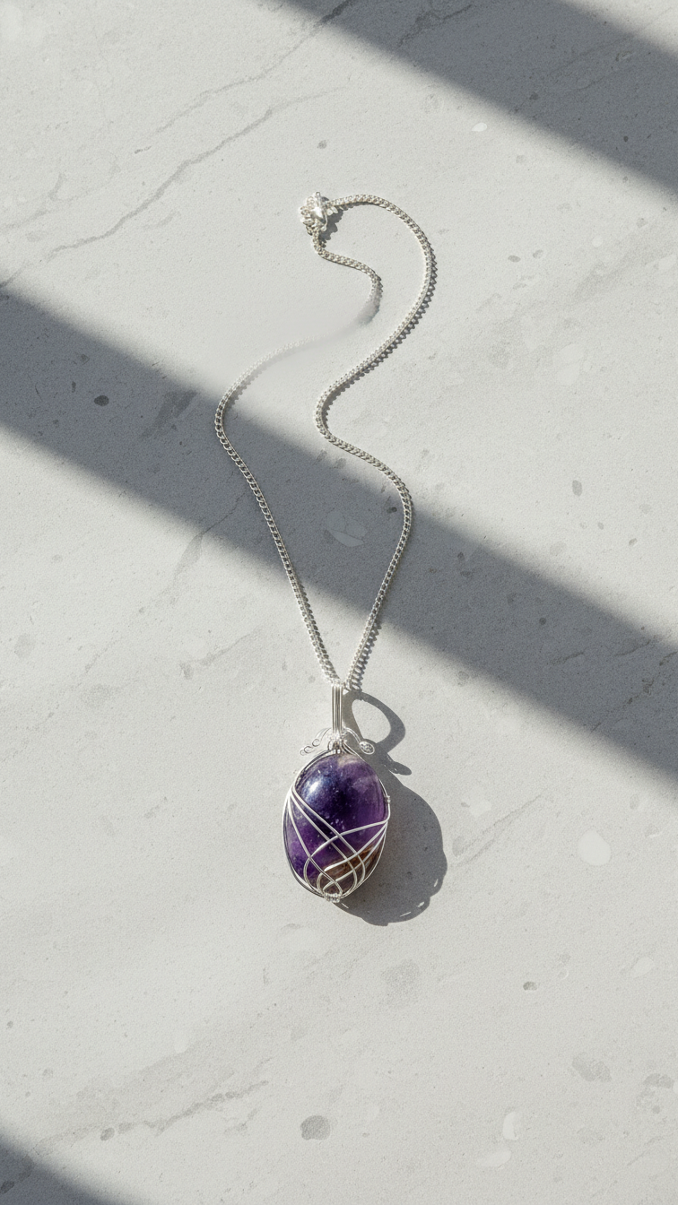 Halsband med ametist – swirltråd