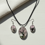 Pressade blommor – Livets träd smyckeset med rosa blommor