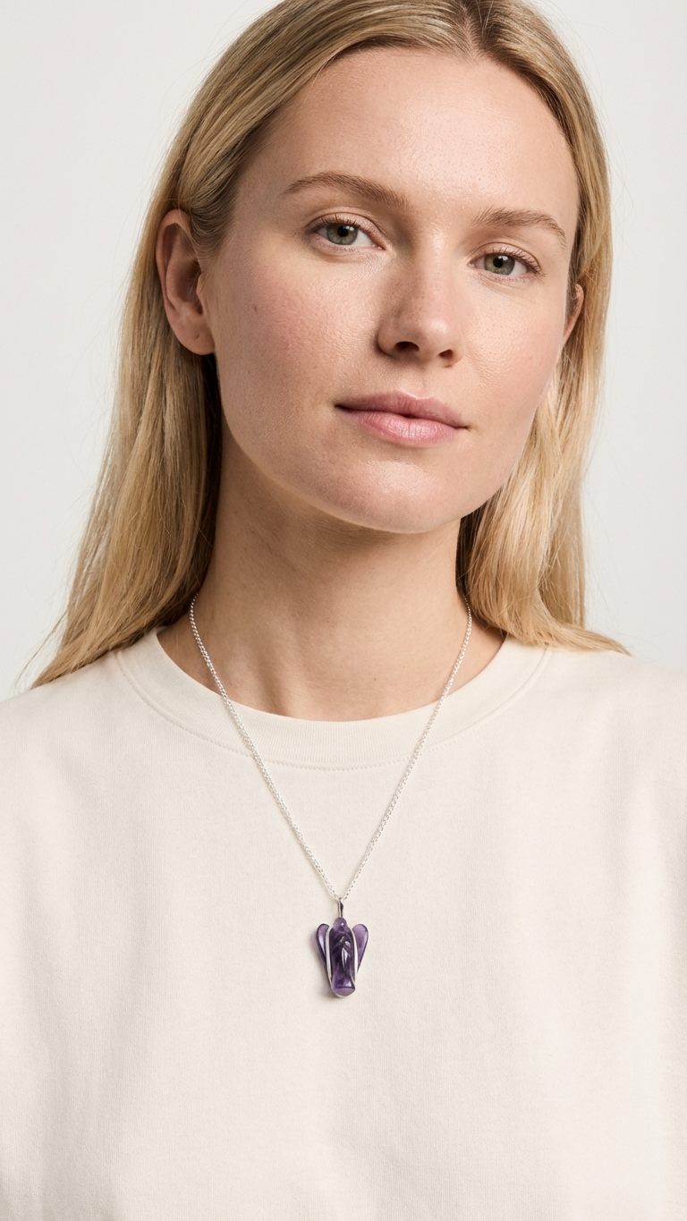 Halsband med ametist – ängelhänge