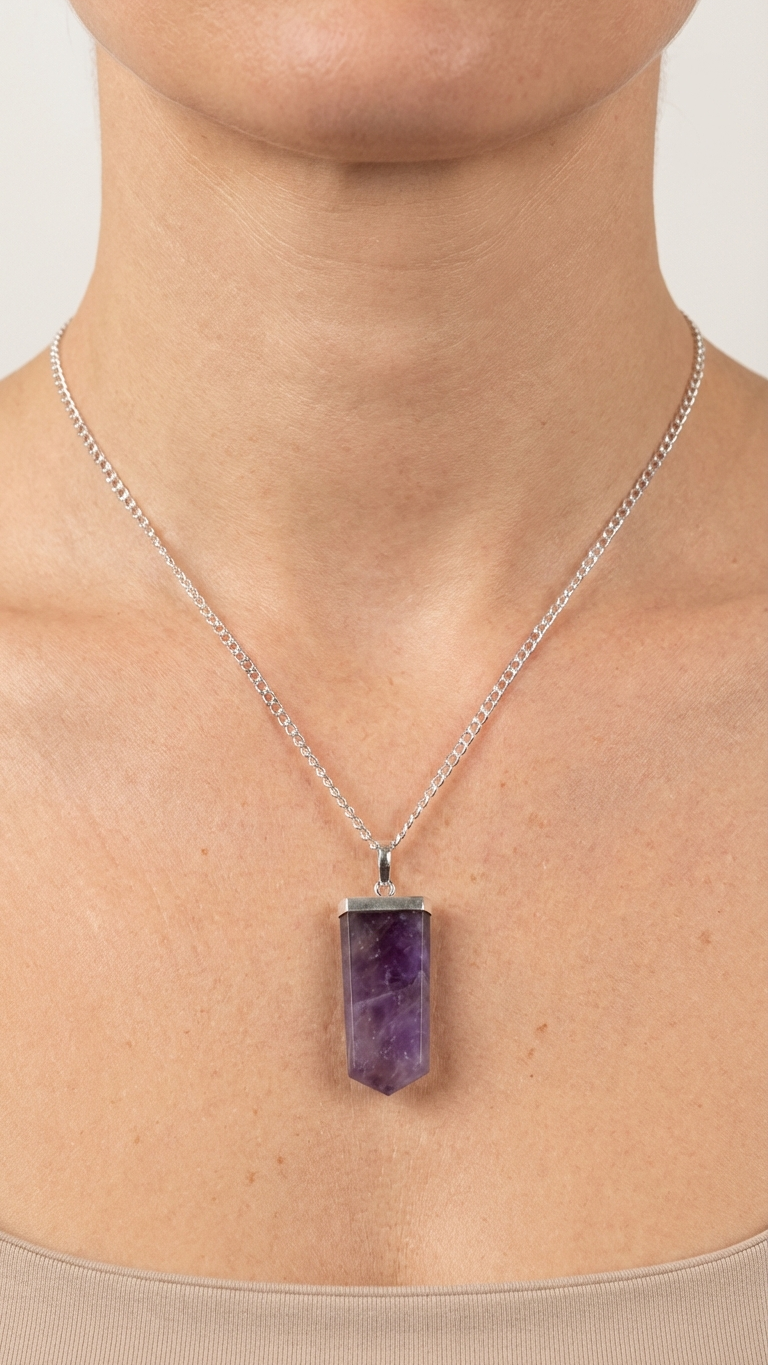 Halsband med ametist – platt kristallspets