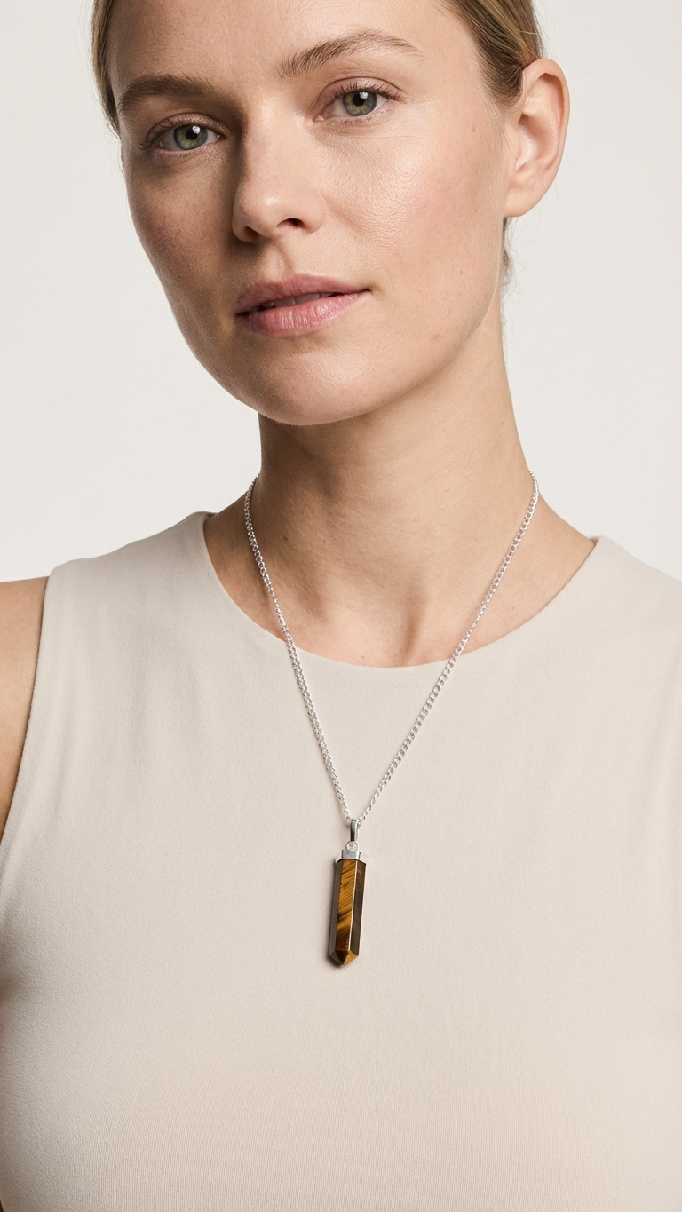 Halsband med tigeröga – äkta kristallspets