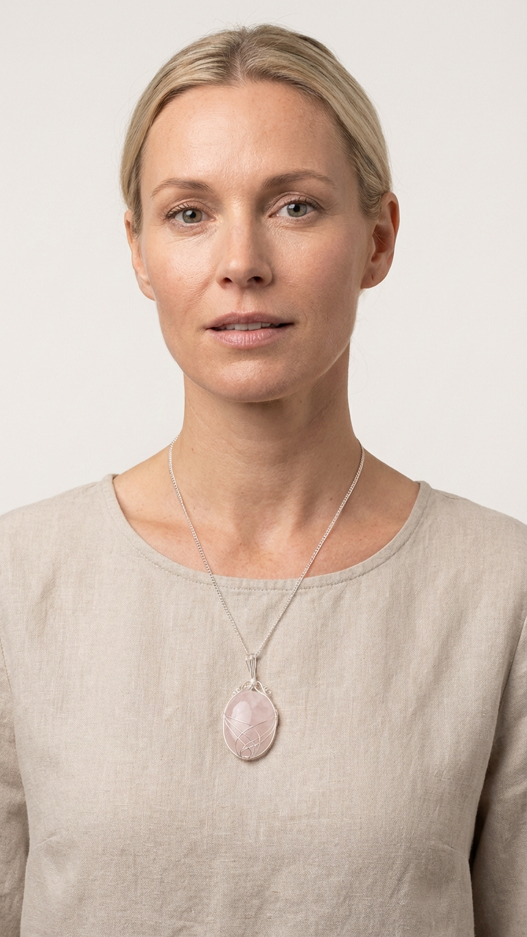 Halsband med rosenkvarts – swirltråd