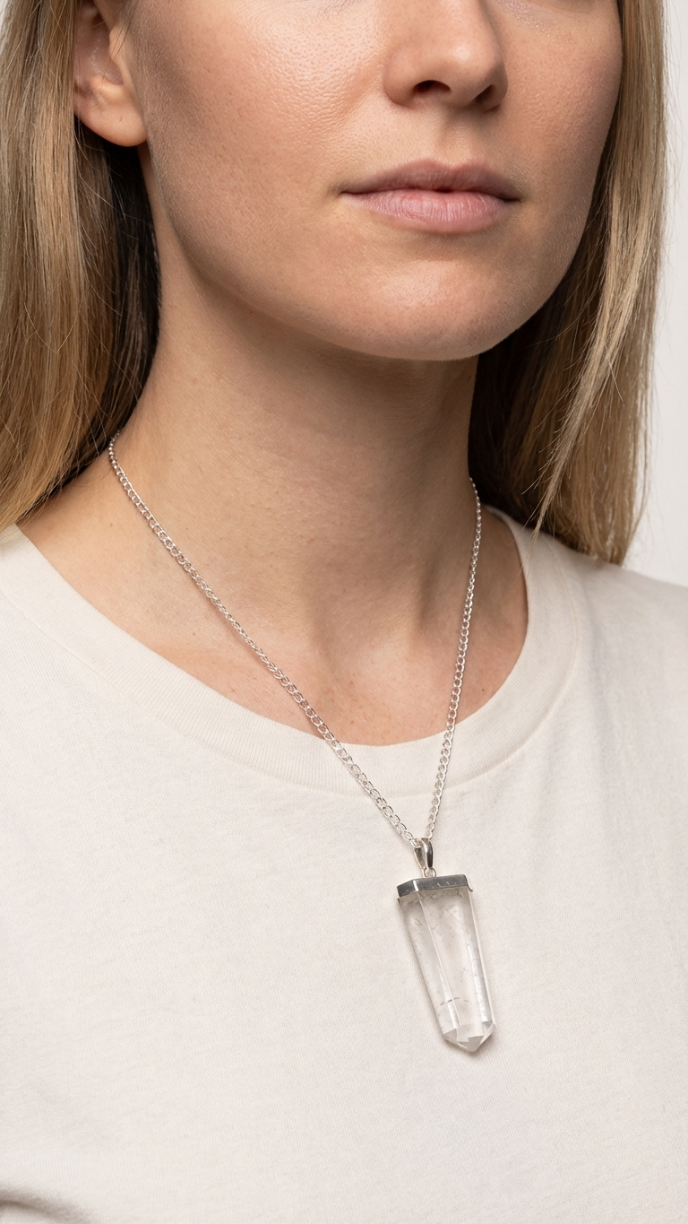 Halsband med bergkristall – platt kristallspets
