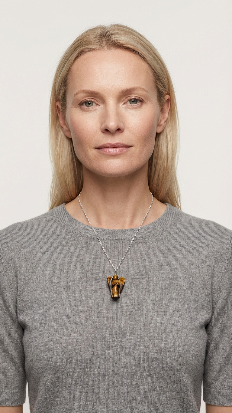 Halsband med tigeröga – ängelhänge
