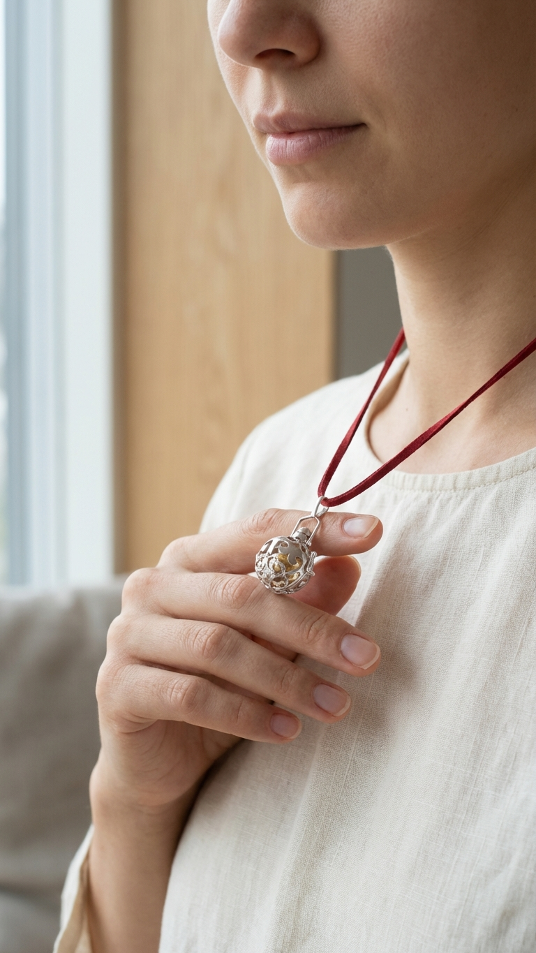 Halsband med silveränglaklocka – magisk design 18 mm
