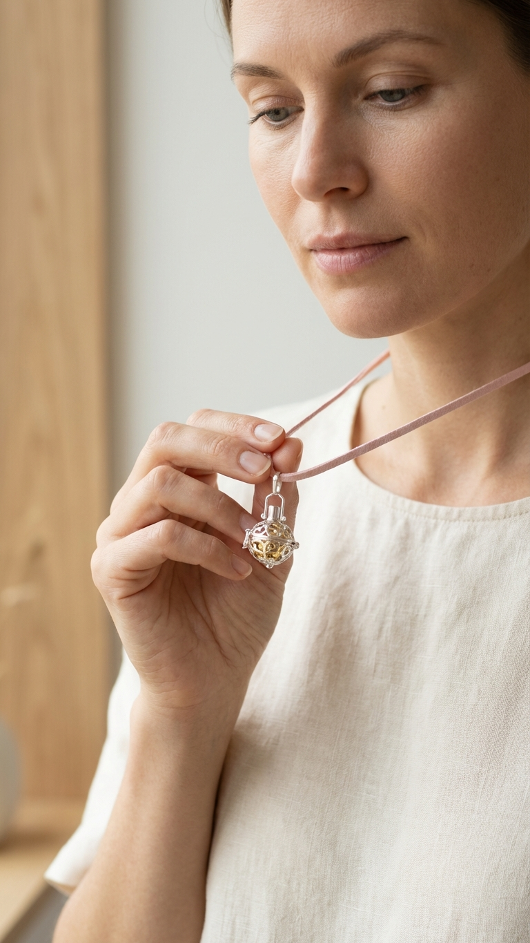 Halsband med silveränglaklocka – skyddsängel 16 mm