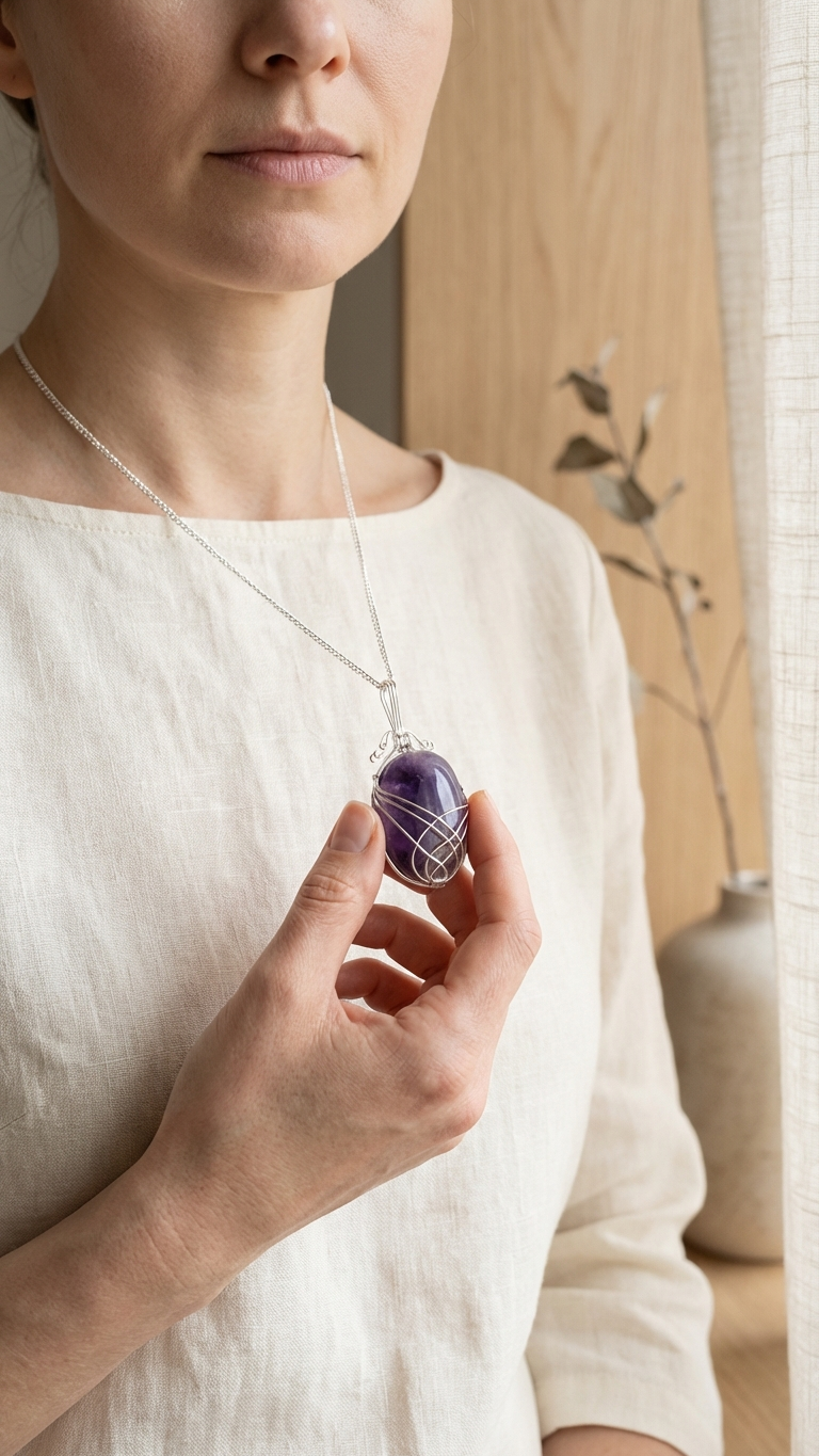 Halsband med ametist – swirltråd