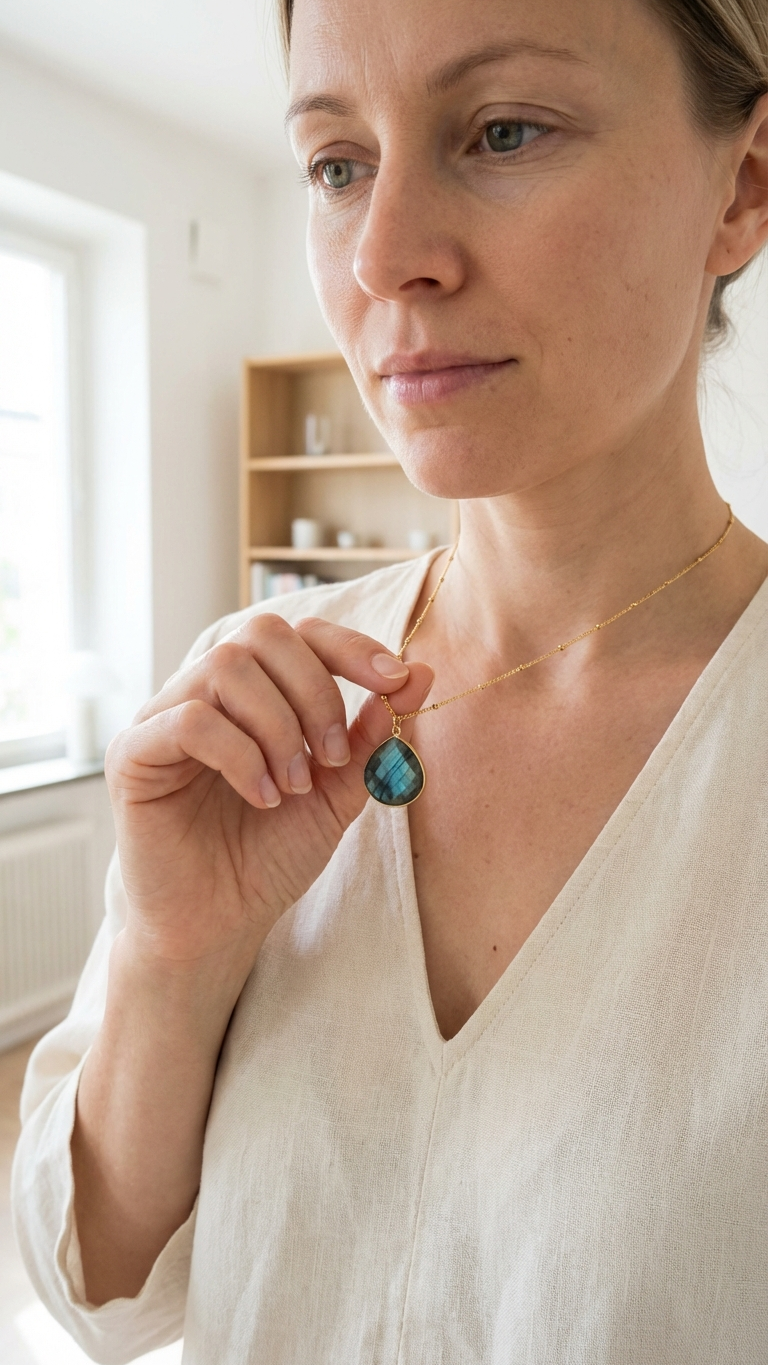 Halsband med labradorit i rostfritt stål