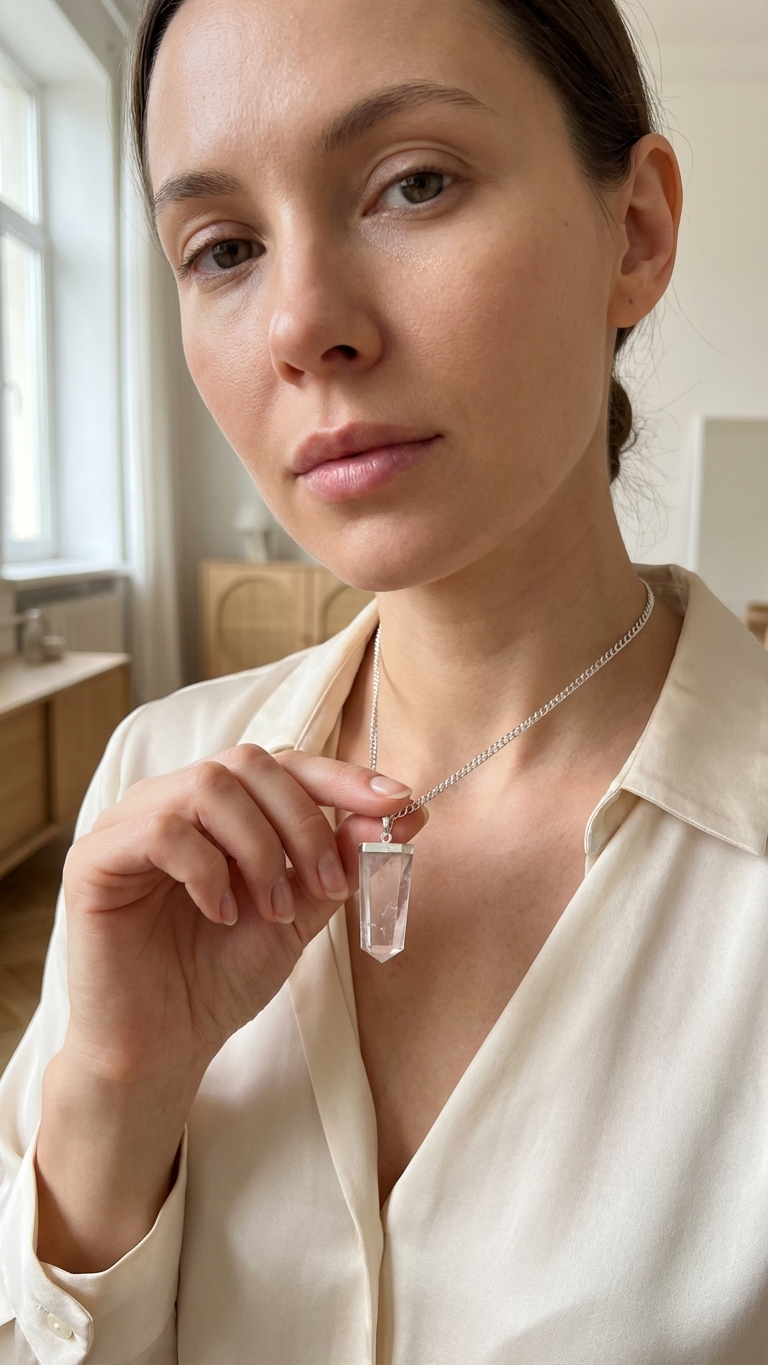 Halsband med bergkristall – platt kristallspets