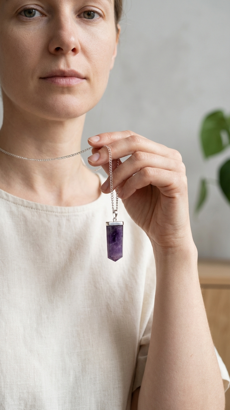 Halsband med ametist – platt kristallspets