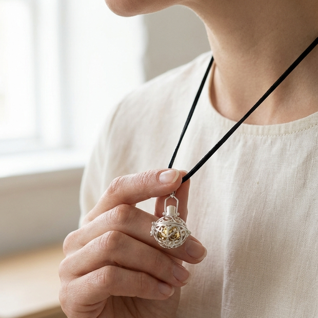 Halsband med silveränglaklocka – nattdesign 18 mm