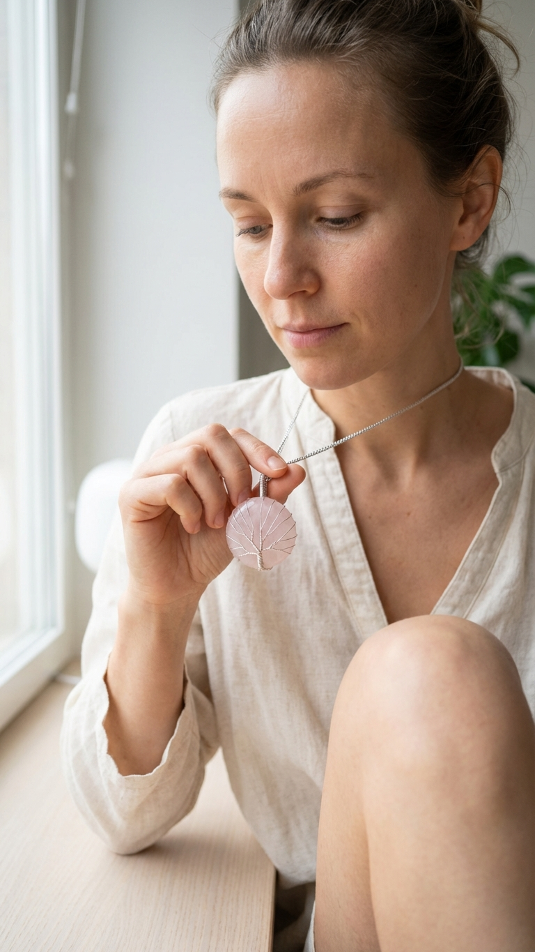 Halsband med rosenkvarts – livets träd