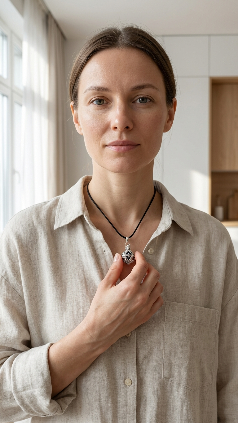Halsband med silveränglaklocka – mörk design 16 mm