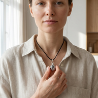 Halsband med silveränglaklocka – mörk design 16 mm
