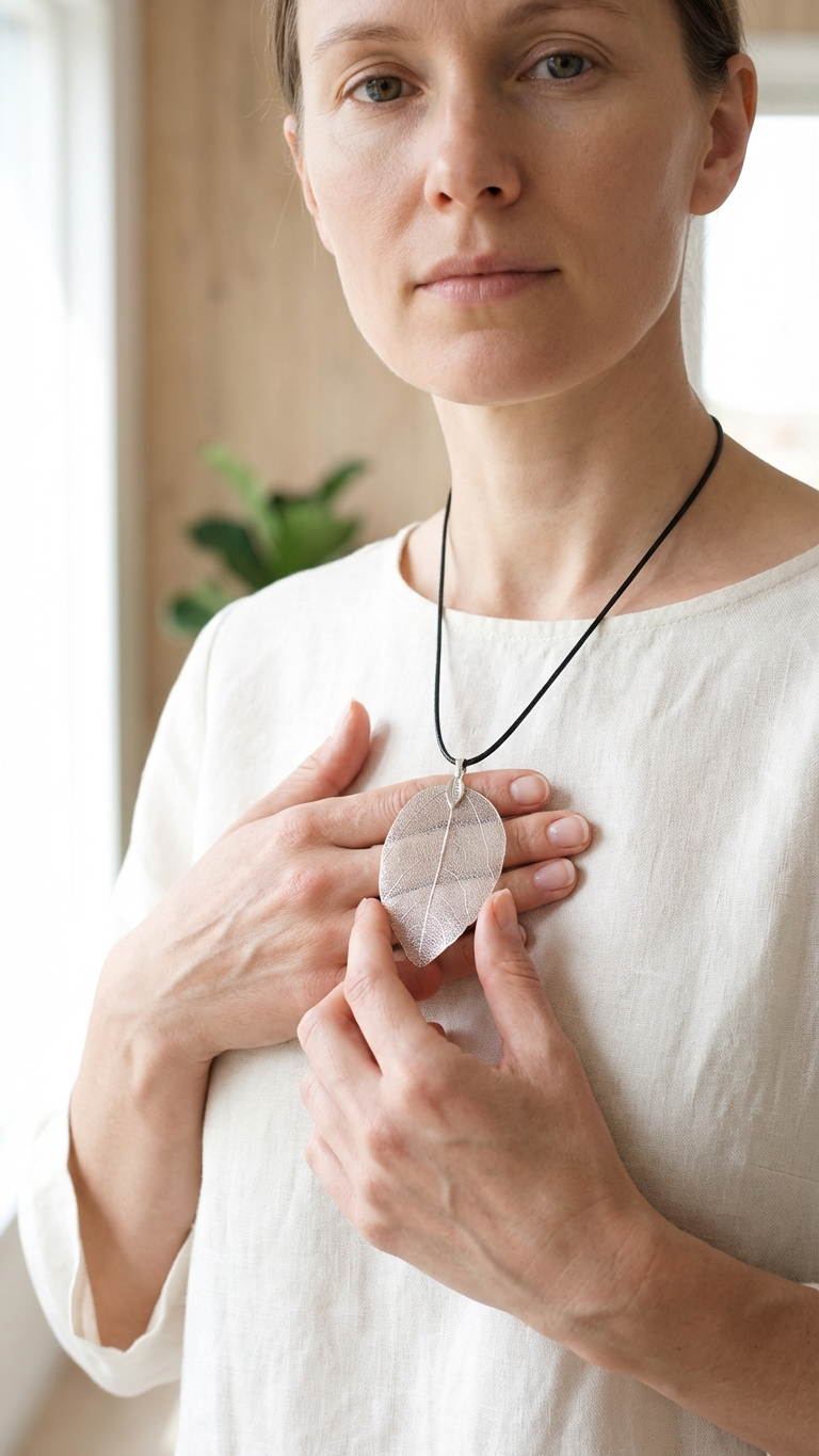 Halsband med äkta löv – symboliskt naturhänge
