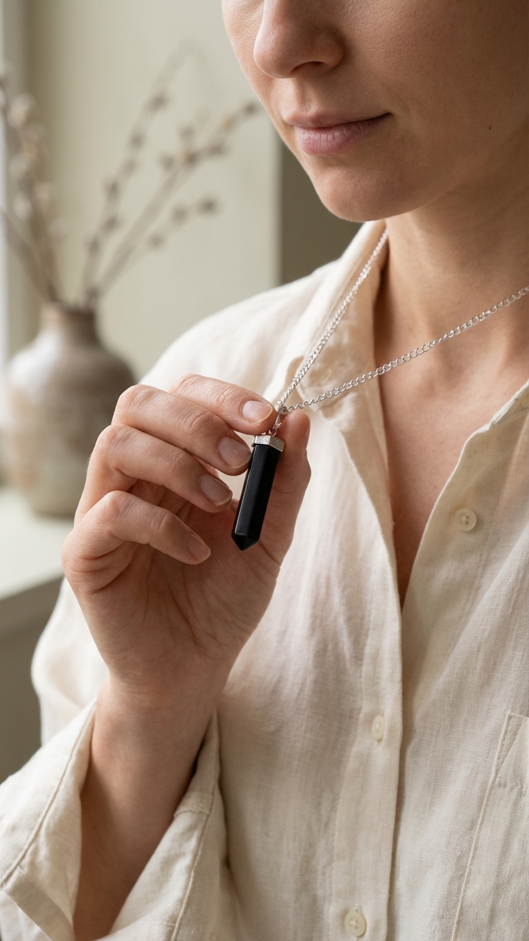Halsband med svart agat – äkta kristallspets