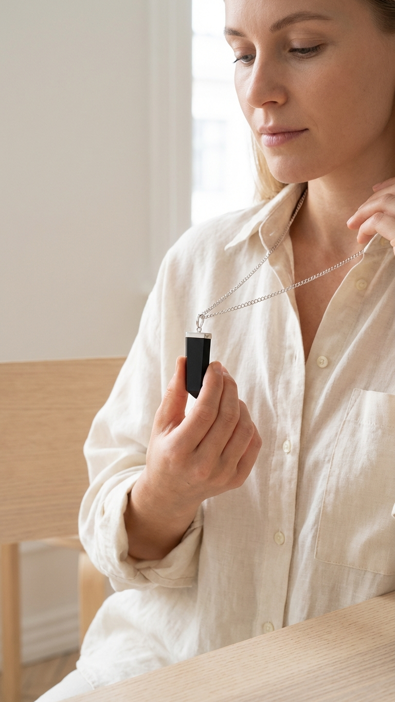 Halsband med svart agat – platt kristallspets