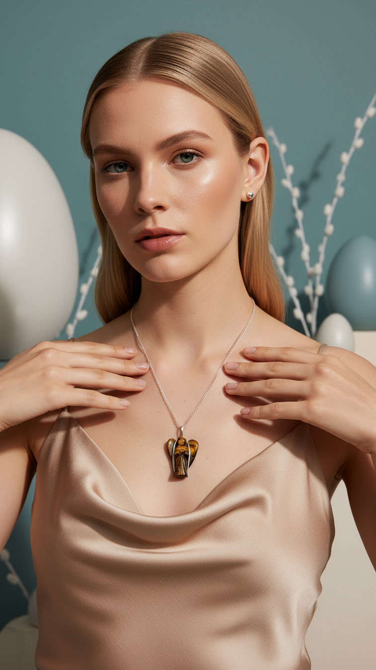 Halsband med tigeröga – ängelhänge