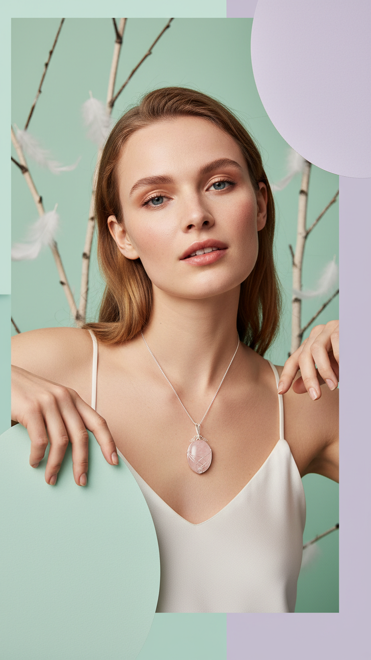 Halsband med rosenkvarts – swirltråd