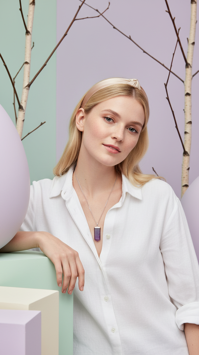 Halsband med ametist – platt kristallspets