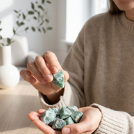 Rå jade som hälls mellan händer